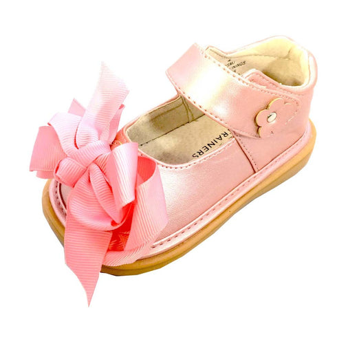 Mooshu Trainers Girls Dusty Rose Bow Squeaky Mary Jane Shoes 3 Baby-9 Toddler - SophiasStyle.com
